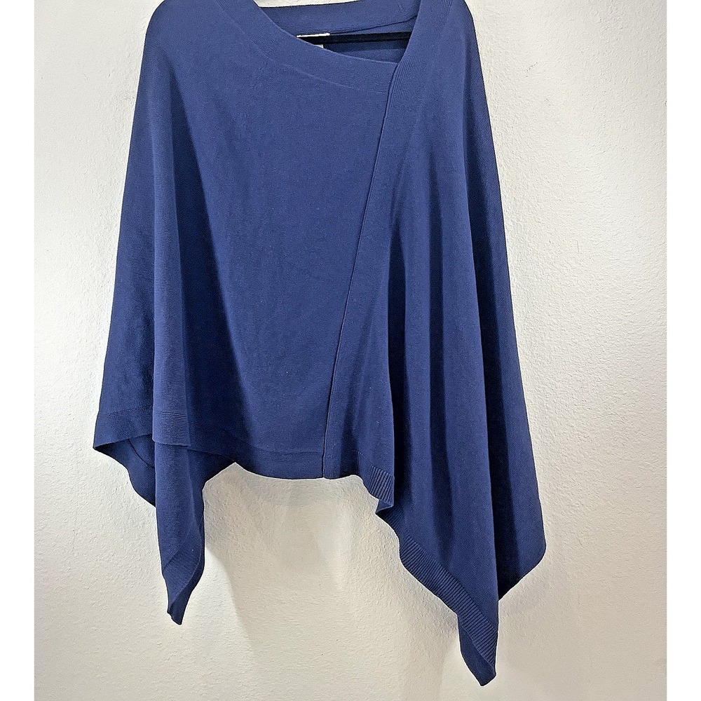 J. Jill Women's One Size Cape Poncho Blue Quiet Money Classy Chic Ribbed Cotton - Picture 3 of 9